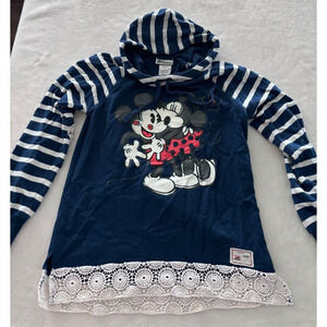Disney Parks Sweatshirt Mickey & Minnie Mouse Lovecard Hoodie Blue - Women's M!